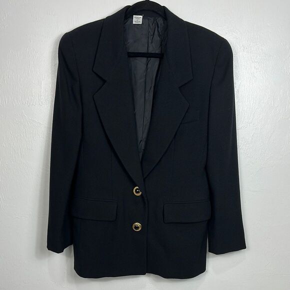 Vintage Wool Classic Black Women's Blazer With Pockets Size 10 - Picture 1 of 11